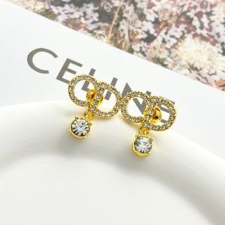 Dior CD Crystal Ribbon Drop Stud Earrings