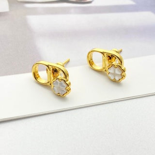 Dior Clover CD Pearl Charm Stud Earrings