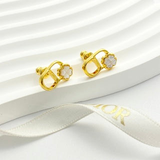 Dior Clover CD Pearl Charm Stud Earrings