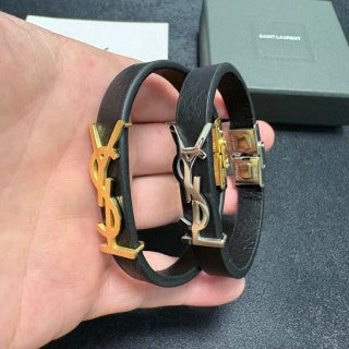 YSL Monogram Leather Wrap Bracelet