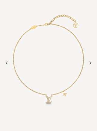 Louis Vuitton Crystal LV Initial Flower Pendant Necklace