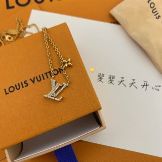Louis Vuitton Crystal LV Initial Flower Pendant Necklace