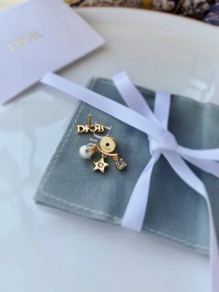 Dior Pearl CD Star Charm Stud Earrings