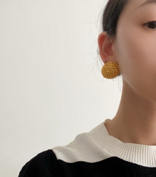 YSL Golden Beaded Dome Clip-On Earrings