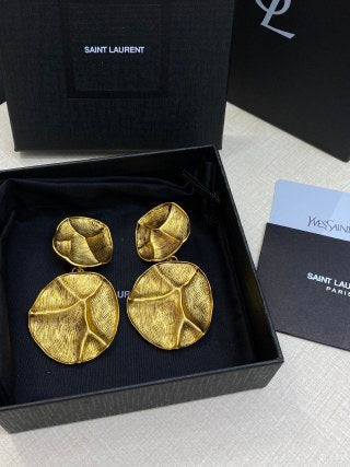 YSL Golden Organic Petal Statement Earrings
