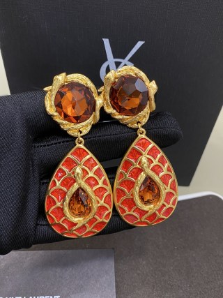 YSL Ruby Enamel Teardrop Statement Earrings