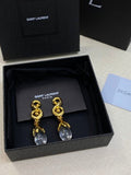 YSL Crystal Teardrop Floral Charm Earrings
