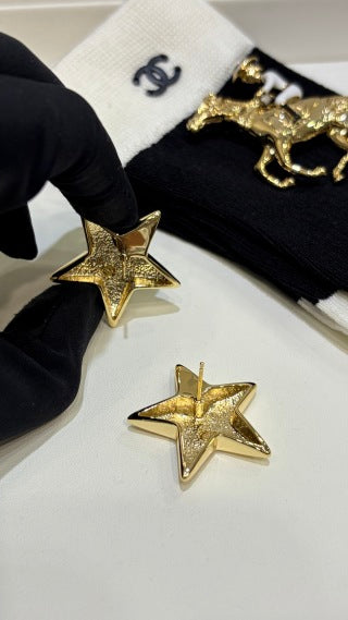 CHANEL Stellaire Gold Star Stud Earrings