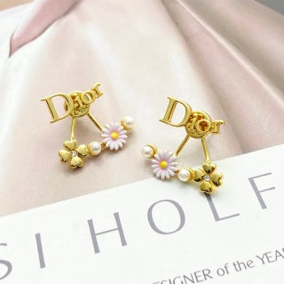 Dior Daisy Pearl CD Drop Stud Earrings