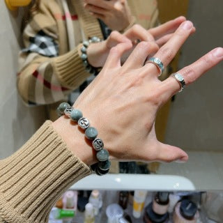 Gucci Interlocking G Gray Stone Bead Bracelet