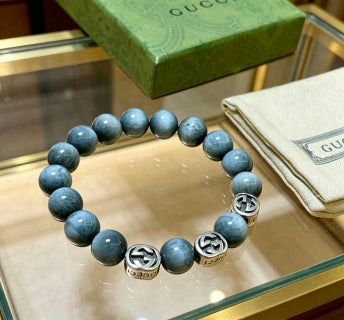 Gucci Interlocking G Gray Stone Bead Bracelet