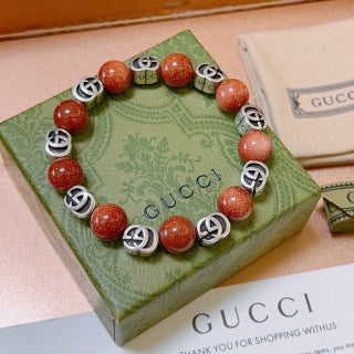 Gucci Interlocking G Red Bead Medallion Bracelet