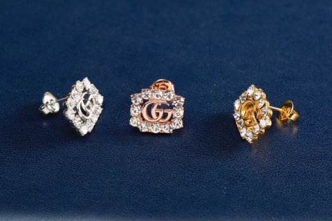 Gucci Interlocking G Crystal Pavé Square Stud Earrings