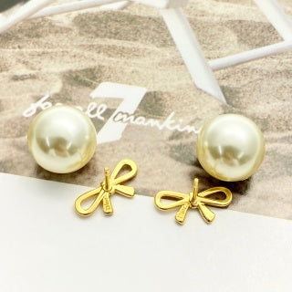 Dior Pearl Ribbon Bow Stud Earrings