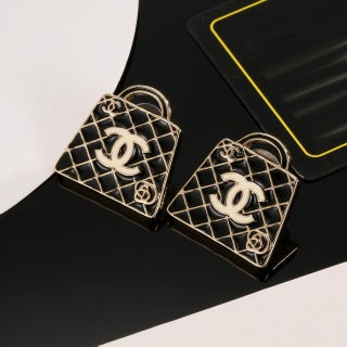 CHANEL Quilted Bag CC Stud Earrings