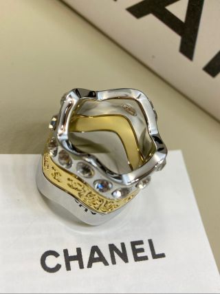 CHANEL Gold and Silver Two-Tone Wave Ring