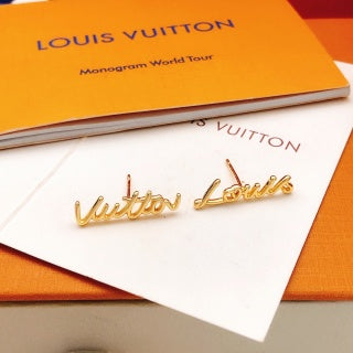 Louis Vuitton Signature Script Letter Stud Earrings