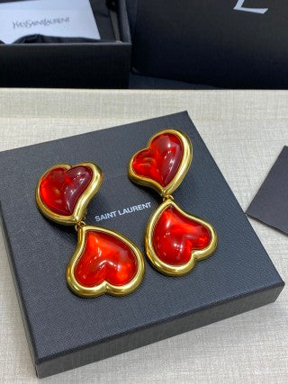YSL Ruby Heart Enamel Clip-On Earrings