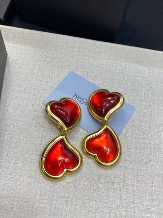 YSL Ruby Heart Enamel Clip-On Earrings