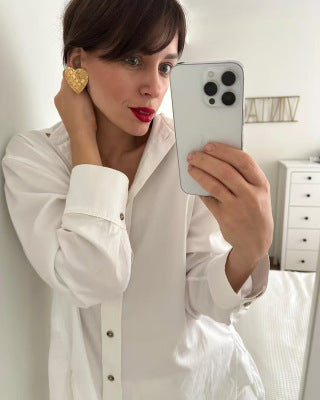 YSL Quilted Heart Gold Clip-On Earrings