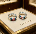 Gucci Enamel Stripe Horsebit Hoop Earrings