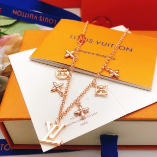 Louis Vuitton Blossom Cross Charm Layered Necklace
