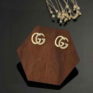 Gucci Interlocking G Crystal Open Hoop Stud Earrings