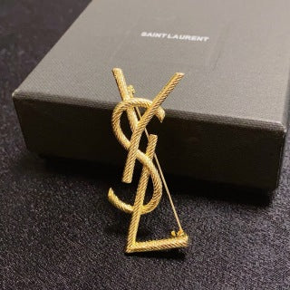 YSL Golden Cassandre Rope Monogram Brooch