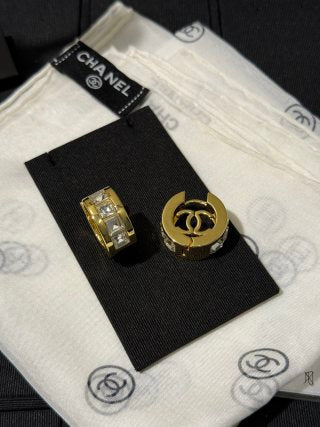 Chanel Gold Hoop Earrings with White Square Crystals