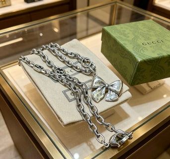 Gucci Bow Charm Interlocking G Chain Necklace