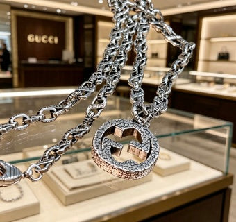 Gucci Crystal Interlocking G Pendant Chain Necklace