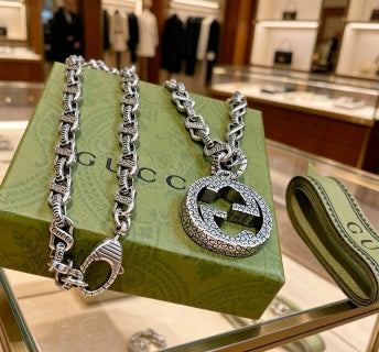 Gucci Crystal Interlocking G Pendant Chain Necklace