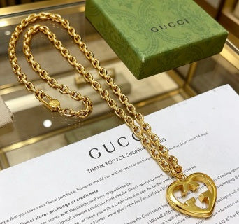 Gucci Heart Interlocking G Pendant Chain Necklace