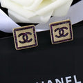 CHANEL Lavelle Violet Enamel Square Stud Earrings