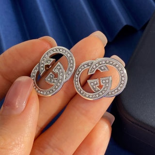 Gucci Interlocking G Crystal Oval Stud Earrings