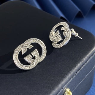 Gucci Interlocking G Crystal Oval Stud Earrings