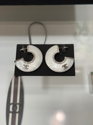 Chanel Mother of Pearl Signature Hoop Earrings