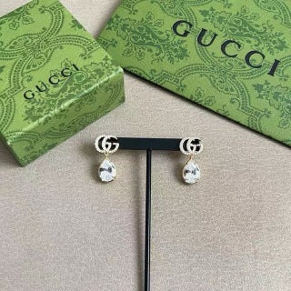 Gucci Interlocking G Crystal Teardrop Drop Earrings