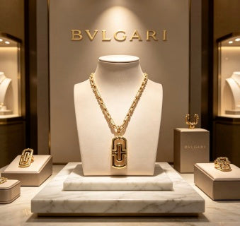 Bvlgari Gold Geometric Pendant Chain Necklace – Elegant Luxury Jewelry