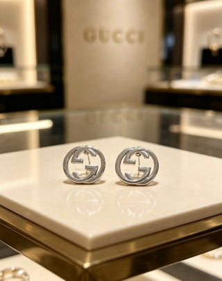 Gucci Interlocking G Circular Crystal Stud Earrings