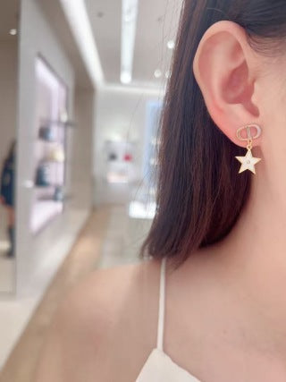 Dior Star Flower Asymmetric CD Drop Stud Earrings