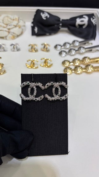 CHANEL Crystal Interlocking Stud Earrings