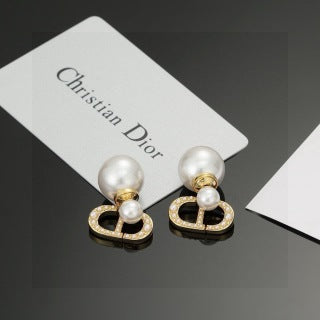 Dior Pearl CD Crystal Medallion Stud Earrings