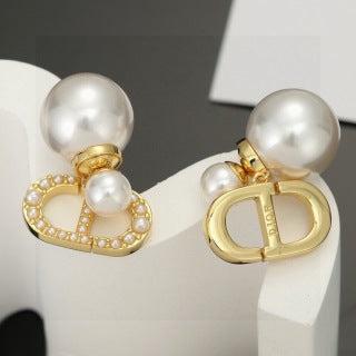 Dior Pearl CD Crystal Medallion Stud Earrings