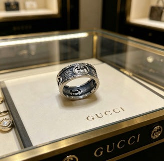 Gucci Interlocking G Filigree Engraved Wide Band Ring