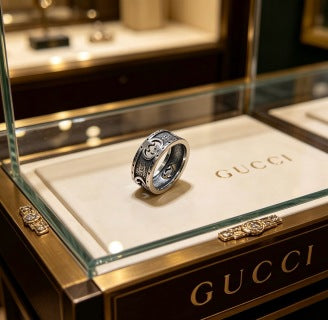Gucci Interlocking G Filigree Engraved Wide Band Ring