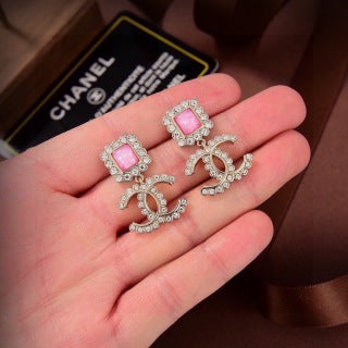 CHANEL Blush Gem CC Square Stud Earrings