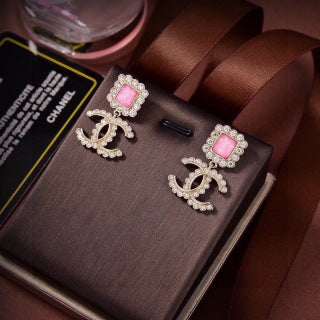 CHANEL Blush Gem CC Square Stud Earrings