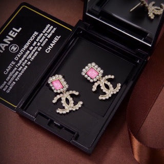 CHANEL Blush Gem CC Square Stud Earrings