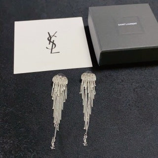 YSL Crystal Fringe Cascade Drop Earrings